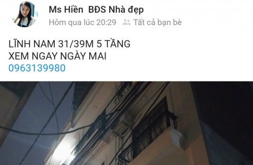 BÁN NHANH NHÀ MẶT NGÕ LĨNH NAM 35M 5 Tầng Ô tô tránh Cổng sát Mặt Phố. Chỉ 3tỷ 980 triệu